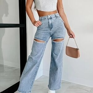 Stylish Light Blue Distressed Women Jeans